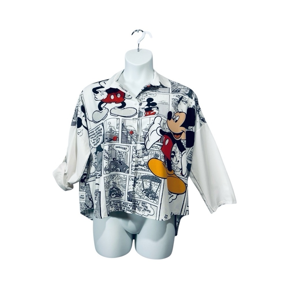New Collection Made in Italy, Mickey Mouse Comic Print Shirt, Size XL, White - Picture 4 of 11